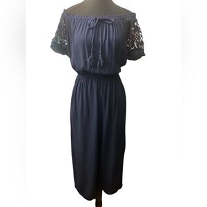 Blush Navy Off-Shoulder Jumpsuit S GUC